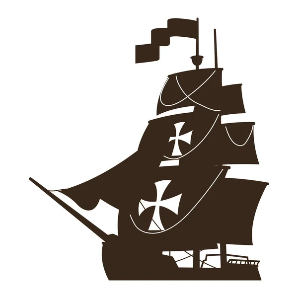 Caravel Sailboat Silhouette Style Icon — Stock vektor