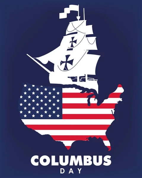 Columbus Day Lettering Usa Map — Vector de stock