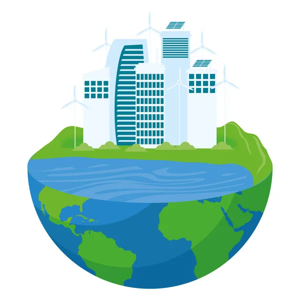 World Planet Buildings Ecology — Stockvector