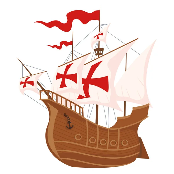 Columbus Wooden Caravel Ship Icon — Stockový vektor