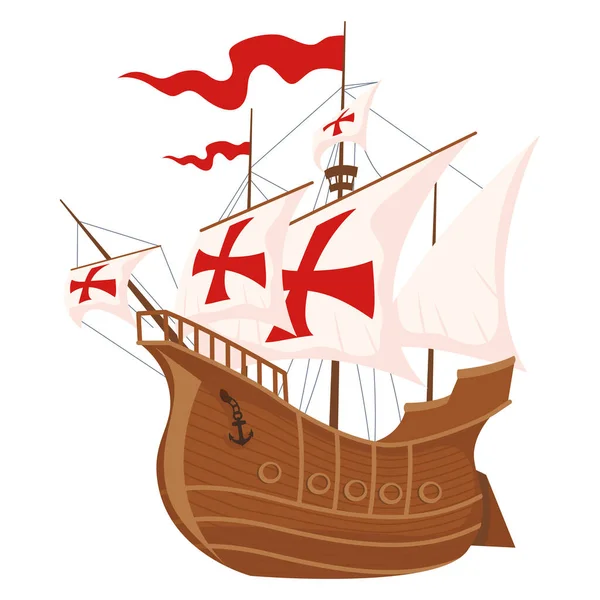 Columbus Wooden Caravel Ship Icon — 图库矢量图片