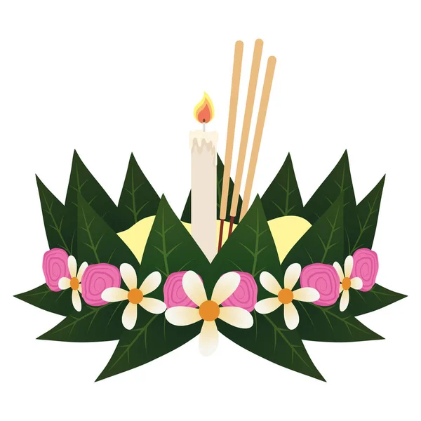 Loy Krathong Candle Floral Decoration — Vetor de Stock