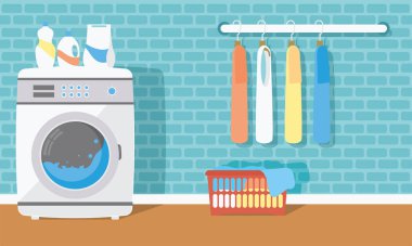 laundry room with clothes hanging scene