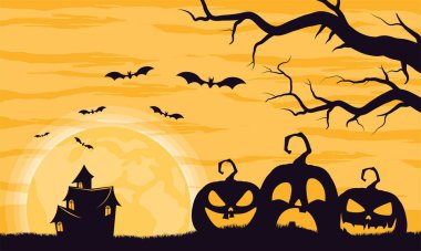 halloween castle and pumpkins scene