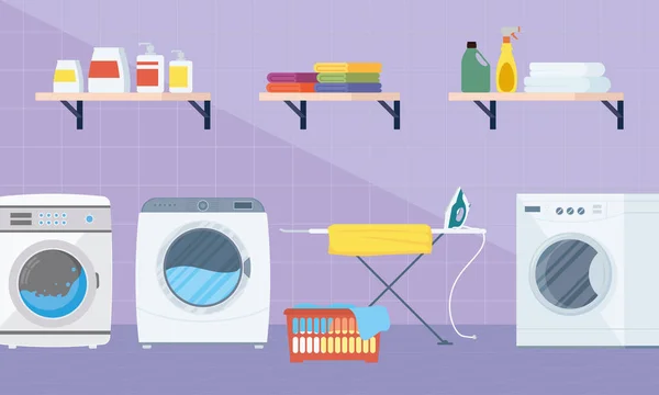 Laundry Room Washing Machines Scene — Stockvector