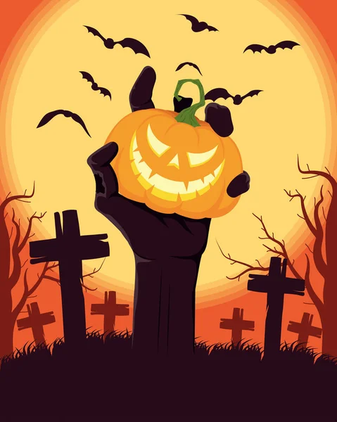 Halloween Hand Cemetery Scene — Stock vektor