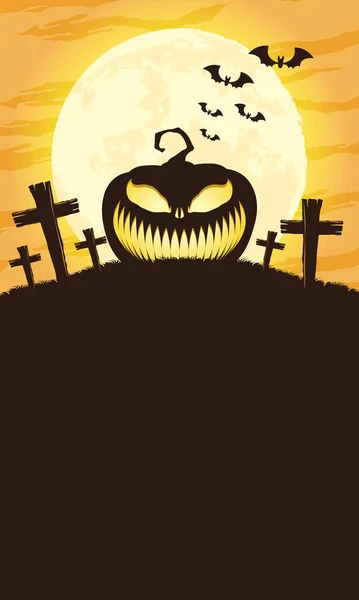 Хэллоуинское Кладбище Тыквенной Сценой — стоковый вектор