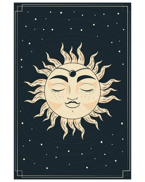 Astrology Golden Sun Retro Style — Vetor de Stock