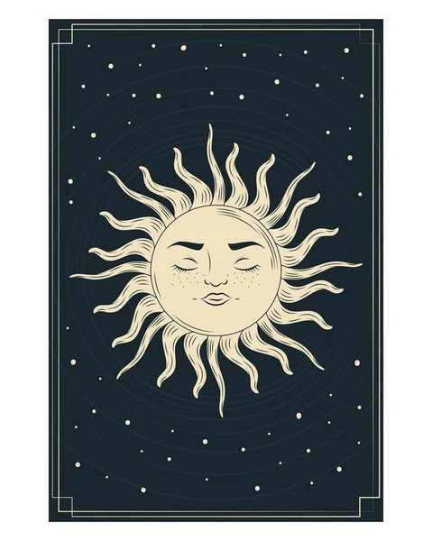 Golden Sun Astrology Retro Style Icon — Vetor de Stock