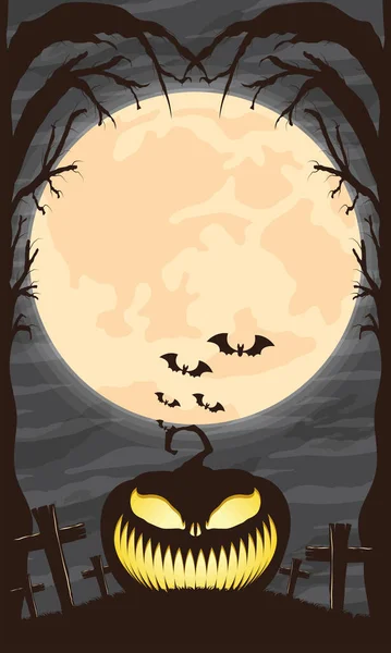 Halloween Cemetery Fullmoon Scene — 스톡 벡터