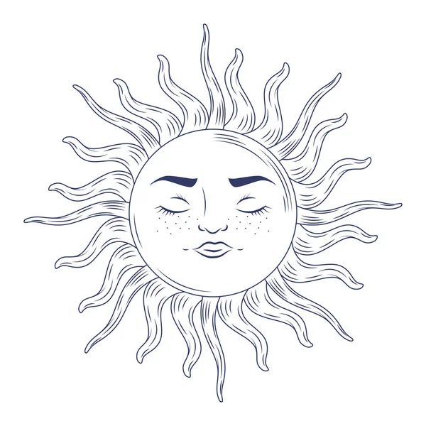 Astrology Retro Sun Face Icon — Stockvector