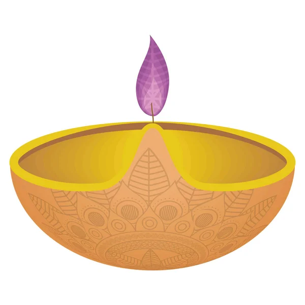 Golden Diwali Candle Purple Flame — Vector de stock