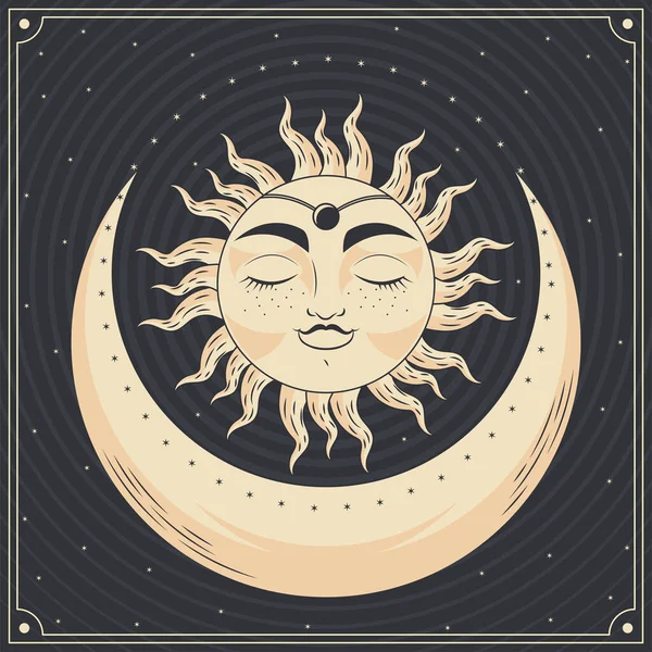 Sun Crescent Moon Icon — Vetor de Stock