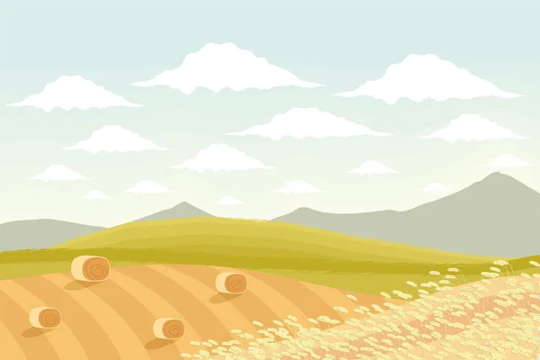 Wheat Harvest Rural Landscape Scene — Stockvektor