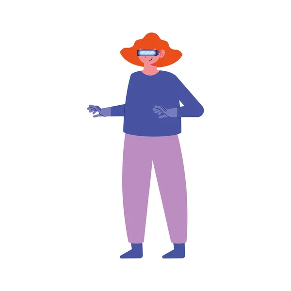 Woman Standing Using Metaverse Character — Stockvector