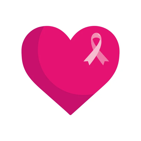 Breast Cancer Ribbon Heart Icon — Wektor stockowy