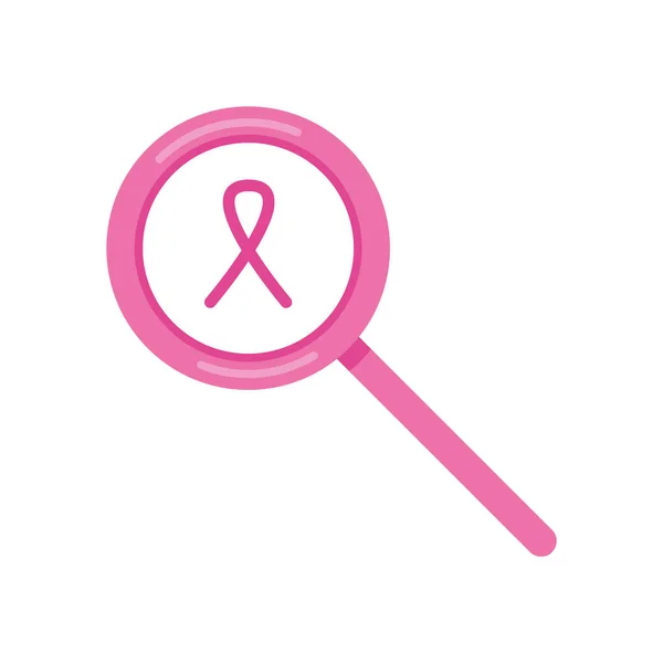 Breast Cancer Ribbon Magnifying Glass Icon — Vettoriale Stock