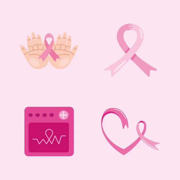 Four Breast Cancer Set Icons — Wektor stockowy