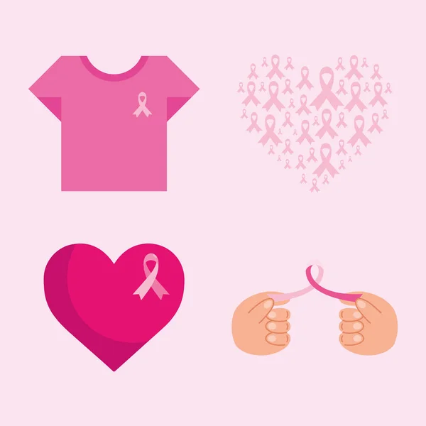 Breast Cancer Set Four Icons — Vettoriale Stock