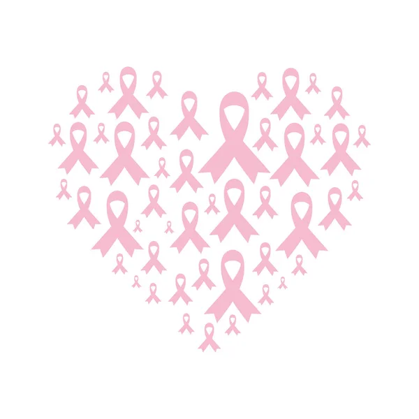 Breast Cancer Ribbons Heart Icon — Stock Vector