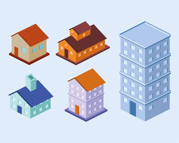 Five Isometric Real Estate Set Icons — Stock Vector