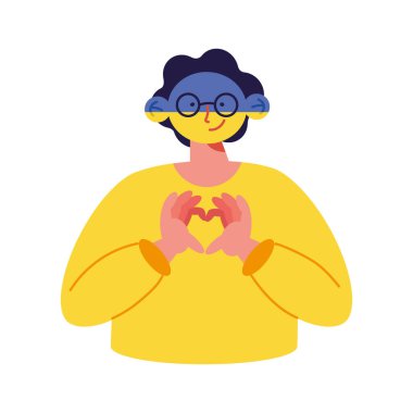 man with ukraine heart icon isolated