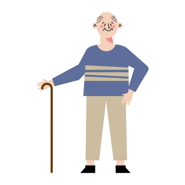 Korean Old Man Walking Character — Vetor de Stock