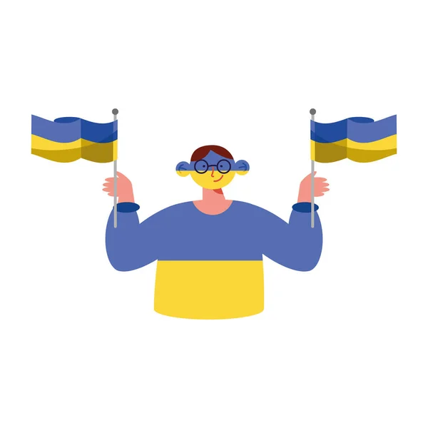 Man Waving Ukraine Flags Character — 图库矢量图片