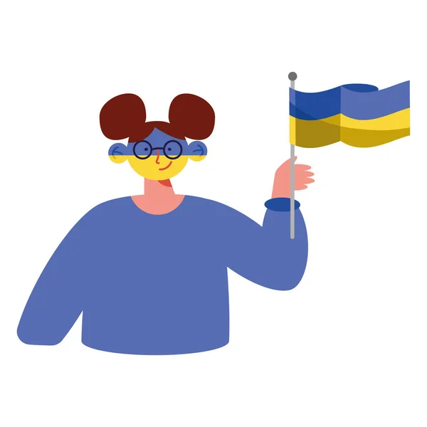 Woman Waving Ukraine Flag Character — Stok Vektör