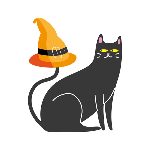 Хэллоуинская Кошка Характером Ведьмы — стоковый вектор