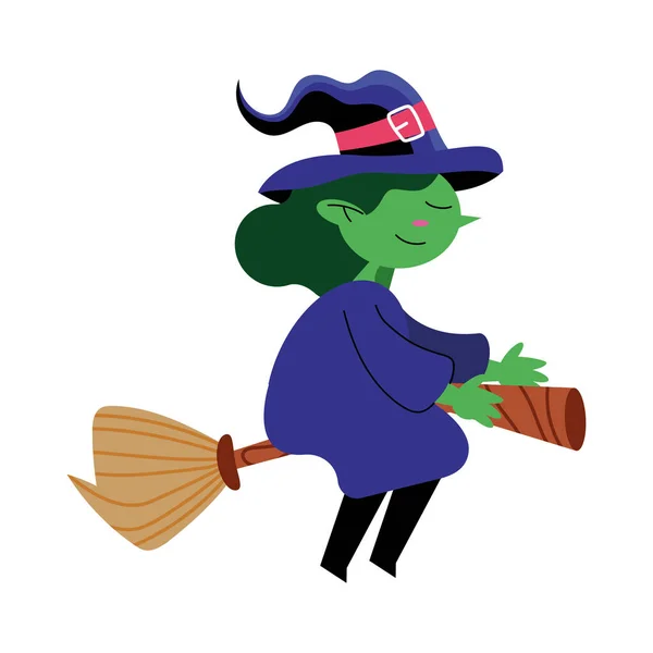 Witch Flying Broom Character — Archivo Imágenes Vectoriales