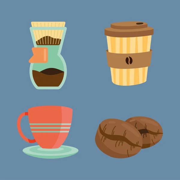 International Coffee Day Set Four Icons — Stock Vector