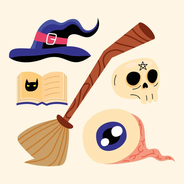 Five Halloween Celebration Set Icons — Stockvector
