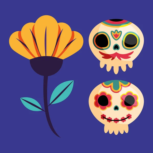 Dia Los Muertos Set Three Icons — Vetor de Stock