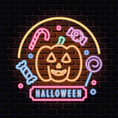 halloween neon lights with pumpkin poster