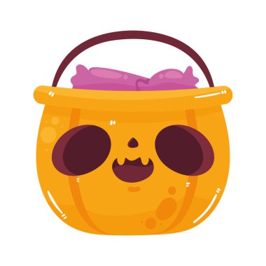 halloween pumpkin pot with candies isolated icon