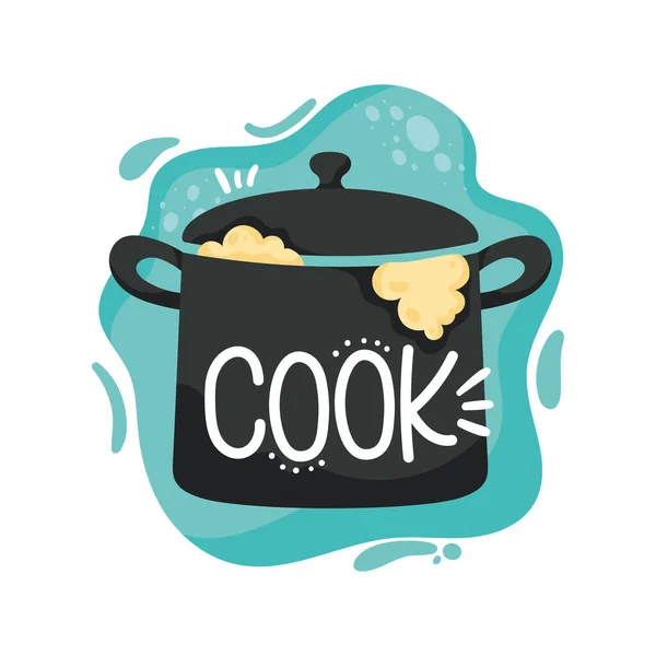 Cook Lettering Pot Poster — Stock Vector