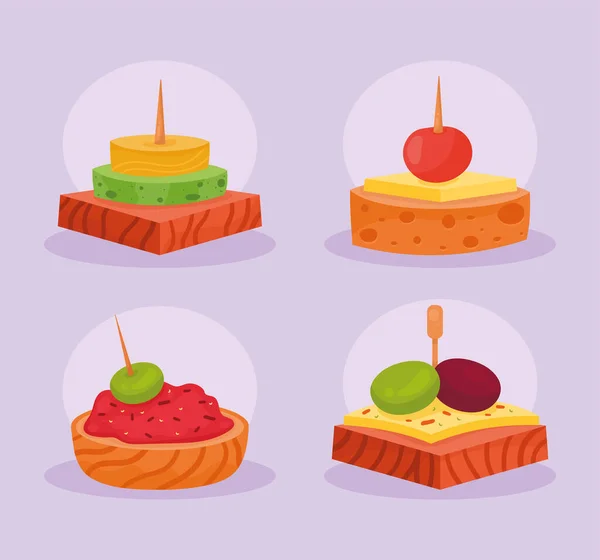 Four Appetizers Party Set Icons — Stock vektor