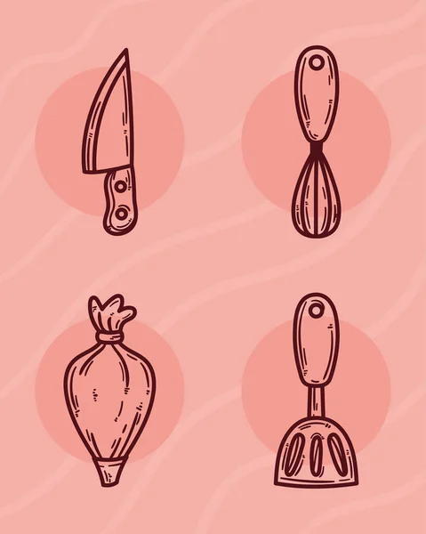 Four Kitchen Utensils Set Icons — 图库矢量图片