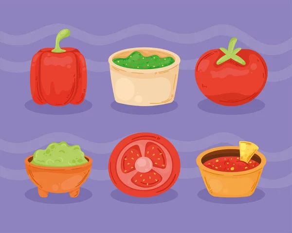 Six Mexican Food Set Icons — Vector de stock