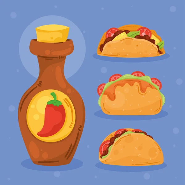 Four Mexican Food Set Icons — Vector de stock