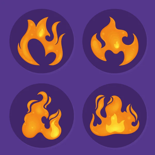 Four Fire Flames Set Icons — Stock Vector