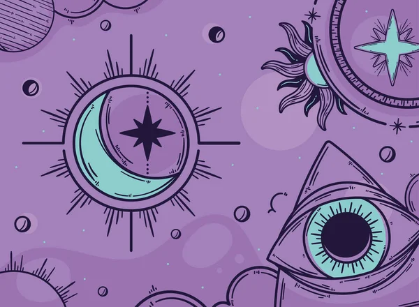 Astrology Pattern Purple Background Poster — ストックベクタ