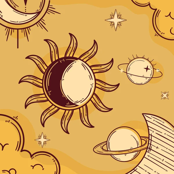 Astrology Pattern Golden Background Poster — Stockvector
