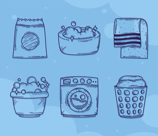 Six Laundry Service Set Icons — Stockvektor