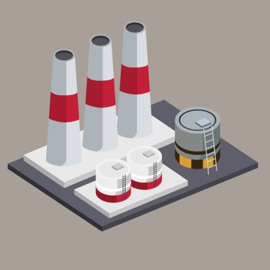 isometric industrial chimney and tanks structure