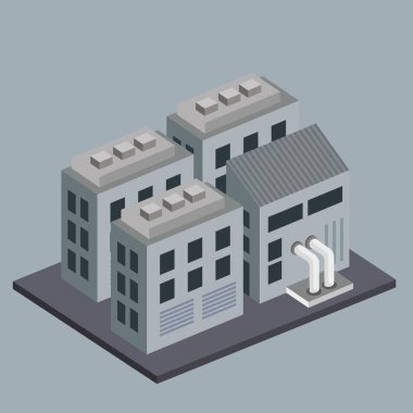 isometric industrial gray building structure