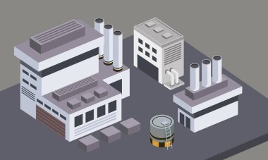 isometric factory with buildings structure scene