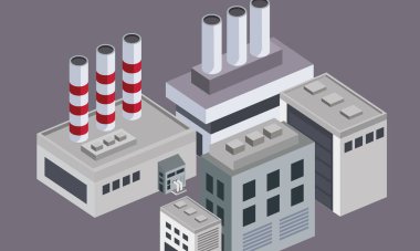 buildings with chimneys isometric structure