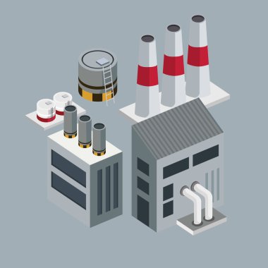 isometric industrial chimney and buildings structure